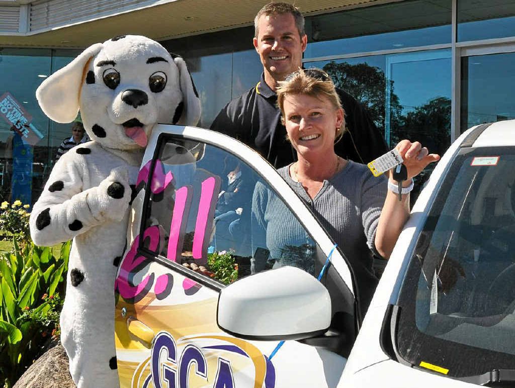 Killarney’s Donna Barnett was the lucky winner of the Mitsubishi Mirage, pictured with Daily News mascot Daily Dalmatian and Graeme Collins Automotive dealer principal David Cassels. Killarney’s Donna Barnett was the lucky winner of the Mitsubishi Mirage, pictured with Daily News mascot Daily Dalmatian and Graeme Collins Automotive dealer principal David Cassels.